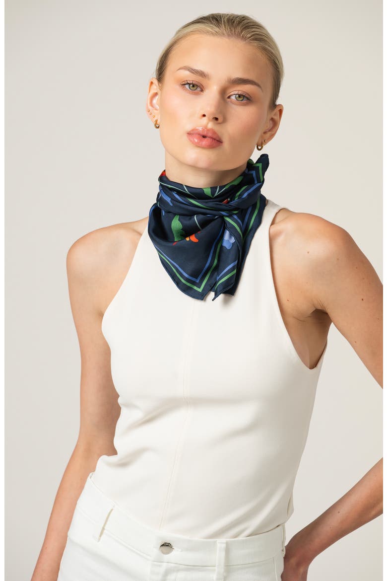 Navy Vine Double Sided Silk Scarf, Alternate, color, Blue