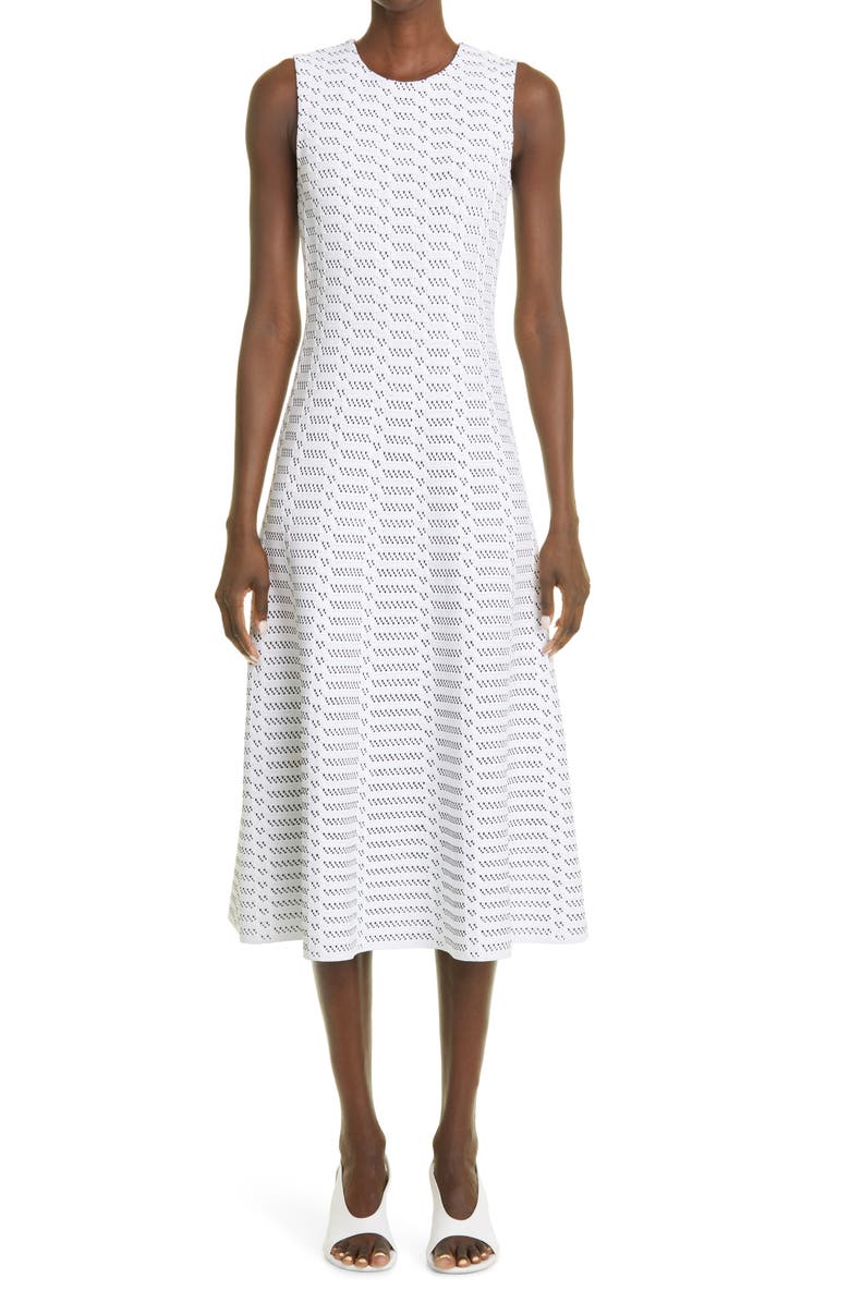 ST. JOHN Two-Tone Jacquard Fit & Flare Midi Dress, Main, color,