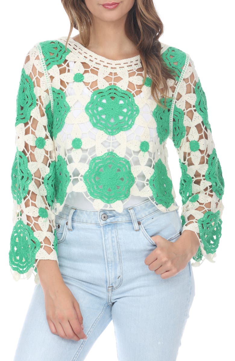 RAIN AND ROSE Cutout Openwork Sweater, Main, color, Green