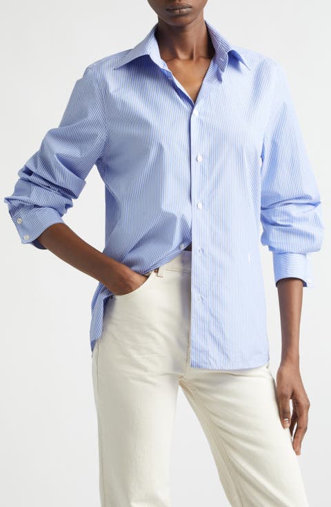 Stripe Cotton Poplin Button-Up Shirt