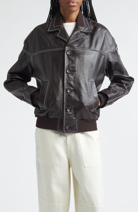 Time Rib Trim Leather Jacket