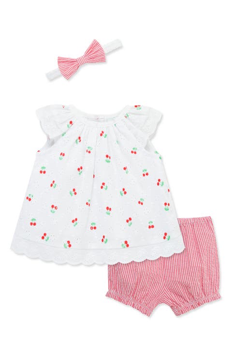 Cherry Eyelet Cotton Top, Shorts & Headband Set (Baby)