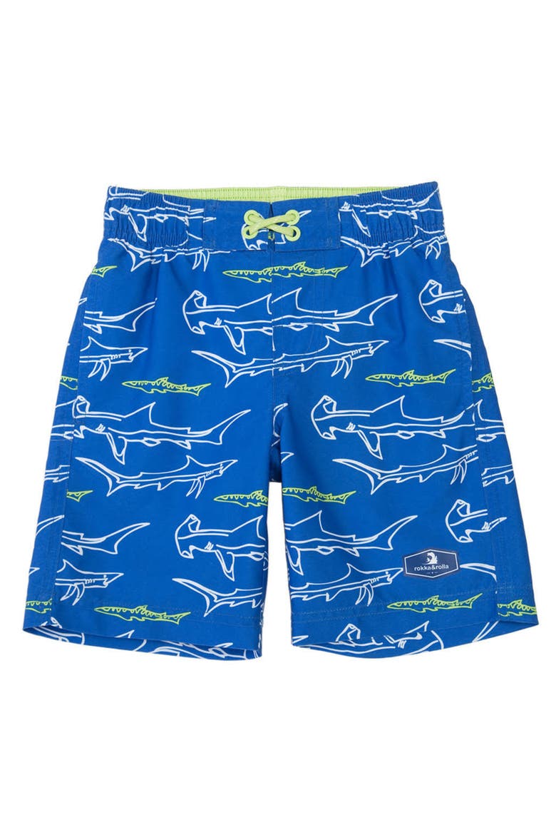Kid's Swim Trunks with Mesh Lining and UPF 50+, Main, color, Shark printed