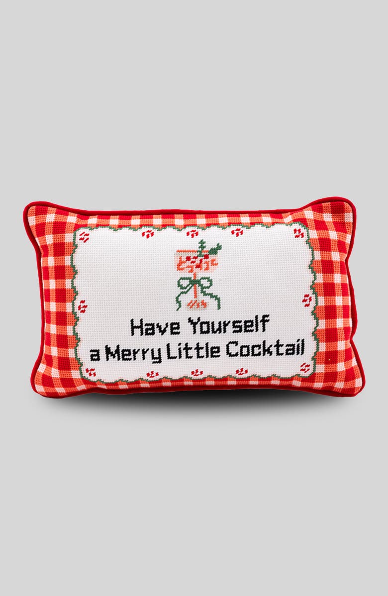 Furbish Merry Little Cocktail Needlepoint Pillow, Main, color, 