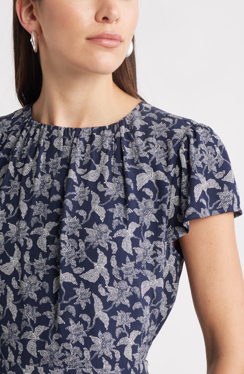 Caslon<sup>®</sup> Cap Sleeve Ruffle Dress, Alternate, color, Navy- Ivory Audrey Floral
