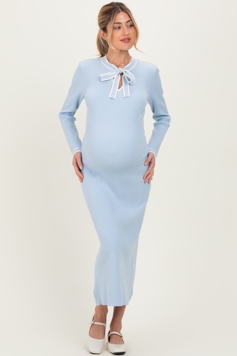 Tie Neck Sweater Midi Dress, Alternate, color, Light Blue