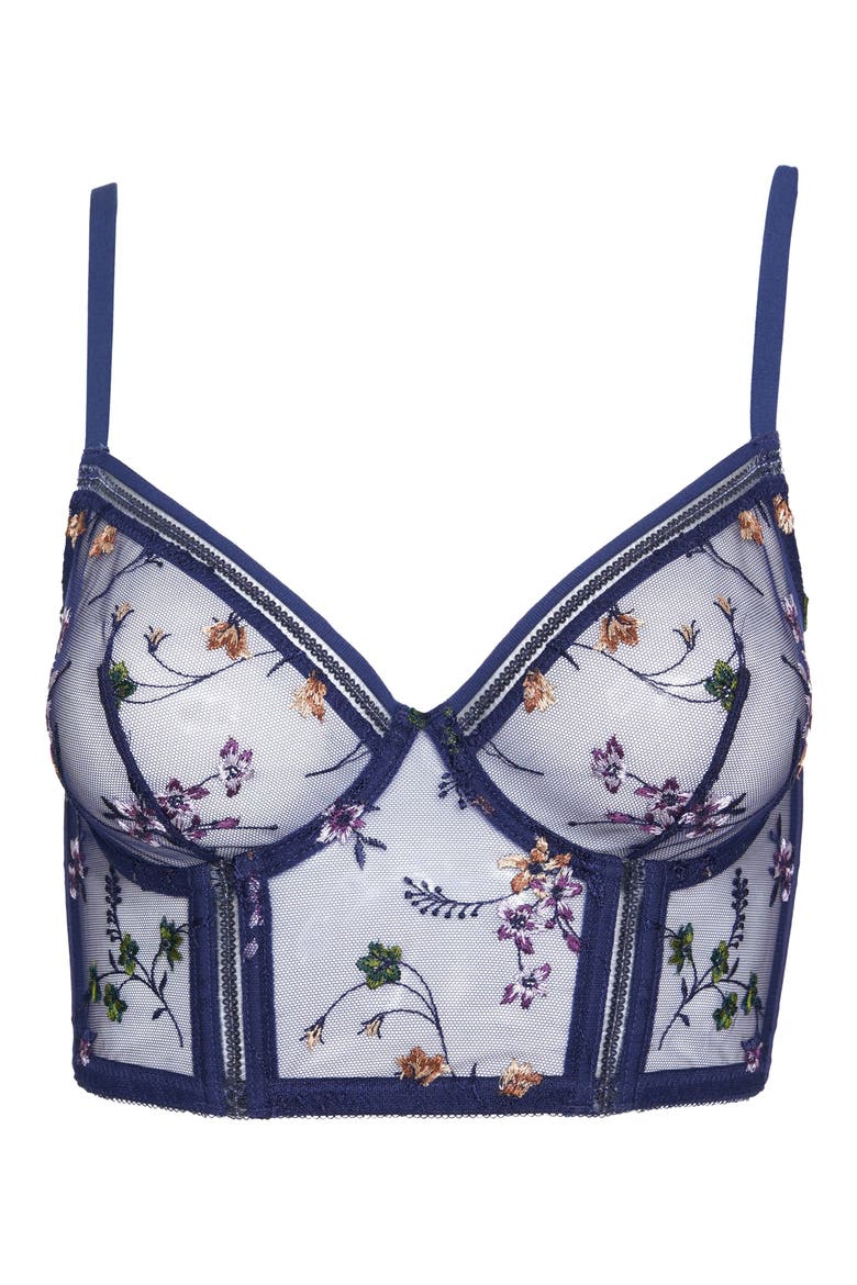 Insouciante Embroidered Demi Bustier, Alternate, color, MARINE