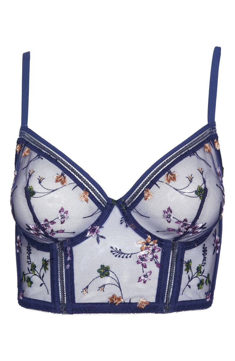 Huit Insouciante Embroidered Demi Bustier, Alternate, color, Marine