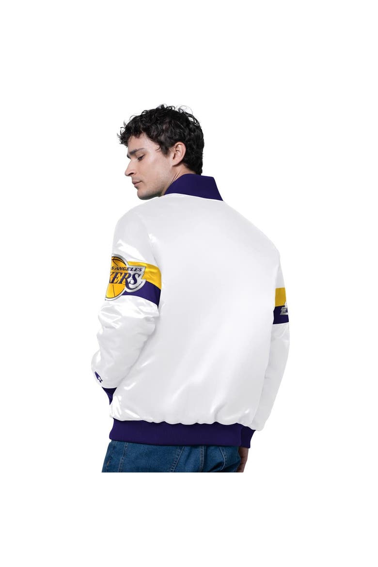 Men's Starter White Los Angeles Lakers Triple Option Varsity Full-Snap Satin Jacket, Alternate, color, White