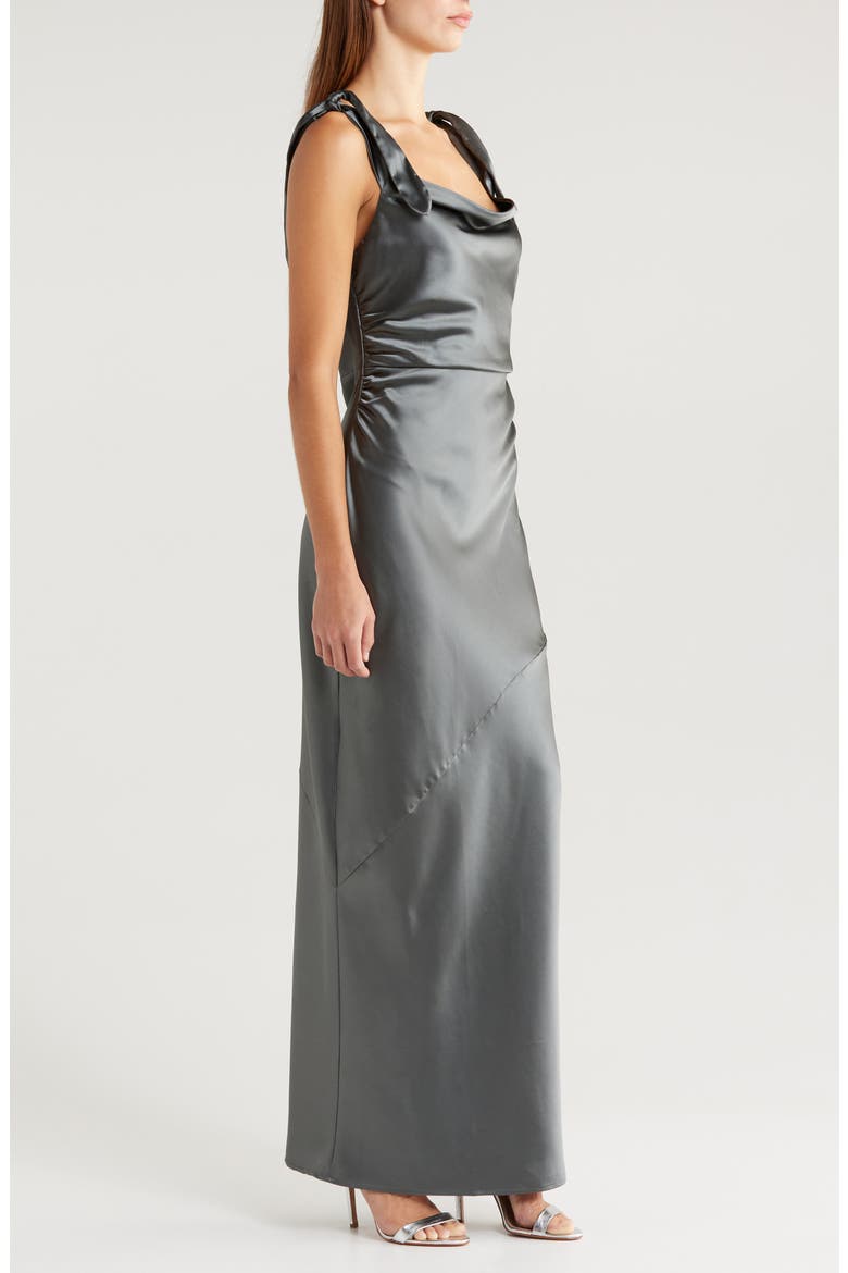 Selma One-Shoulder Satin Gown, Alternate, color, STEEL GRAY
