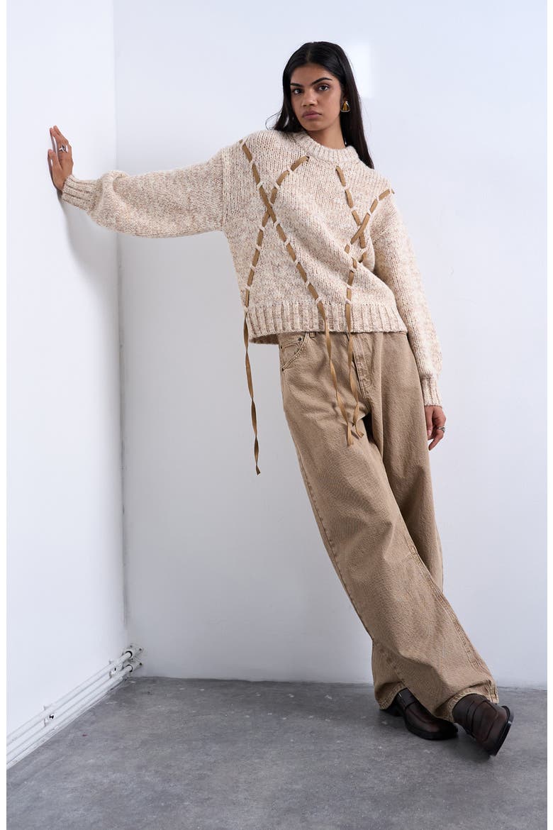Marled Cord Argyle Sweater, Main, color, BEIGE