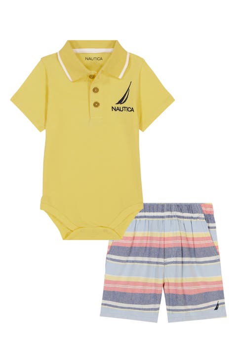 Polo Bodysuit & Stripe Woven Shorts Set (Baby)