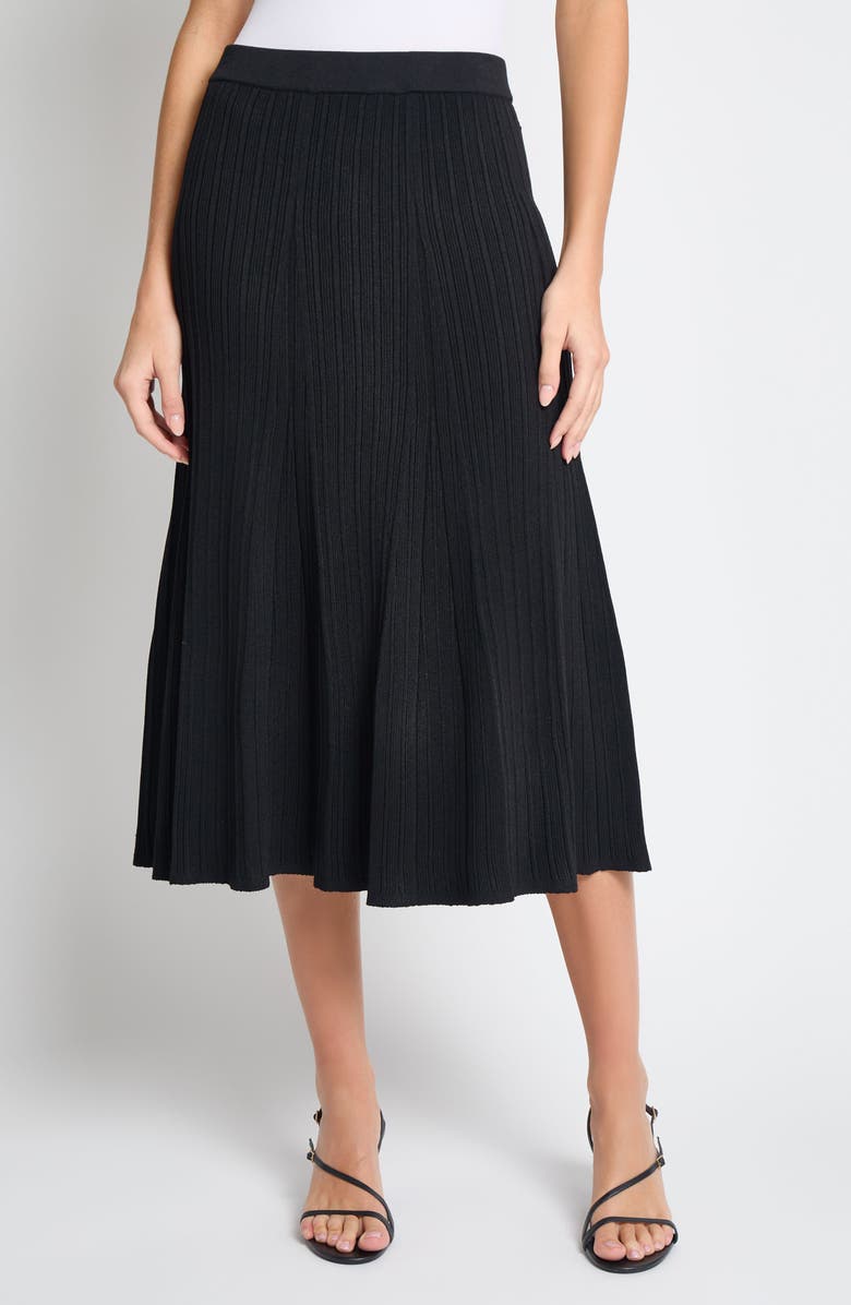 Misook Rib Flare Midi Skirt, Main, color,
