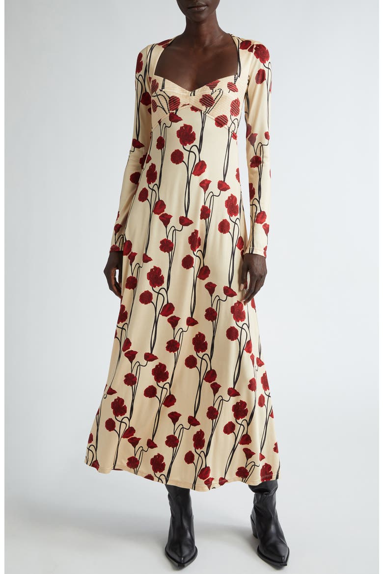 Scarlet Letter Long Sleeve Midi Dress, Main, color, PAPAVER SOMNIFERUM/ ECRU