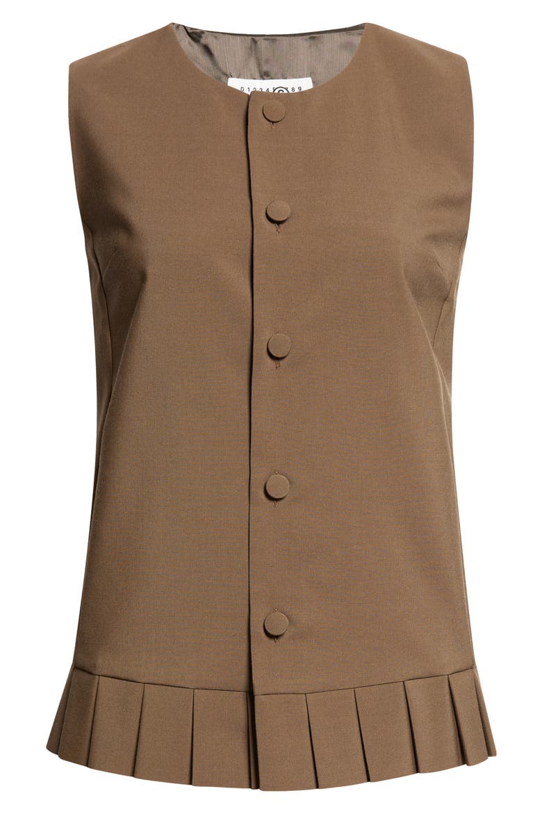 Sleeveless Pleat Hem Button-Up Shirt, Main, color, BROWN