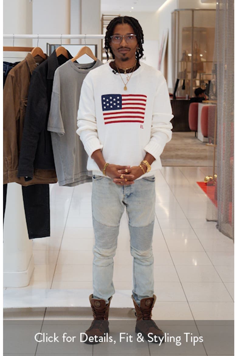 Intarsia Flag Cotton Crewneck Sweater video