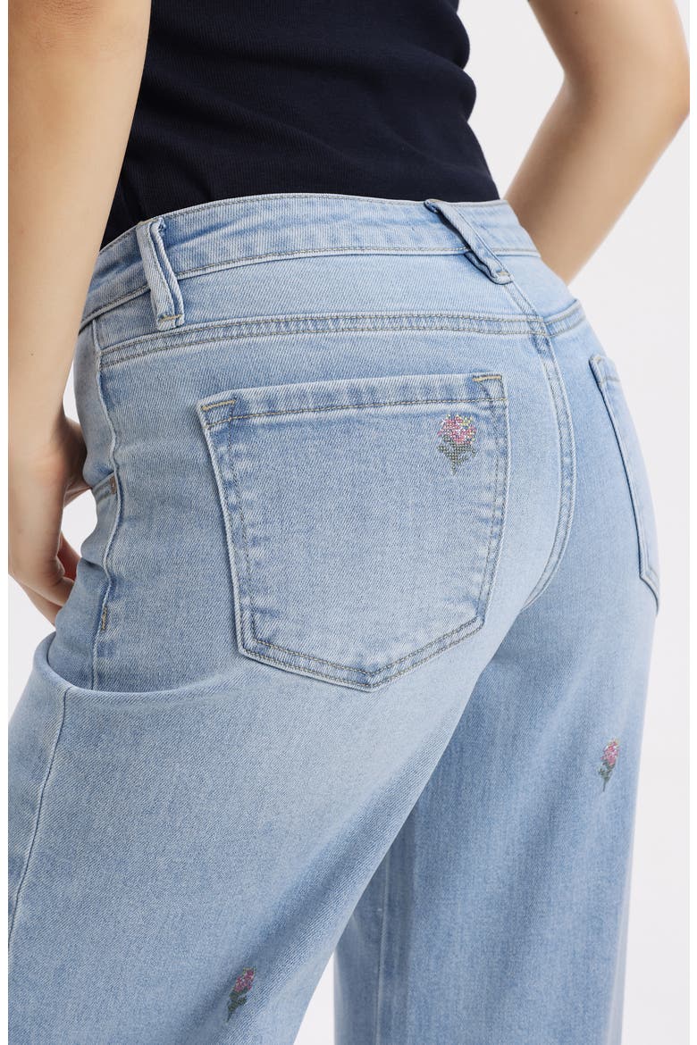 Embroidered Mid Rise Wide Leg Jeans, Alternate, color, LIGHT BLUE