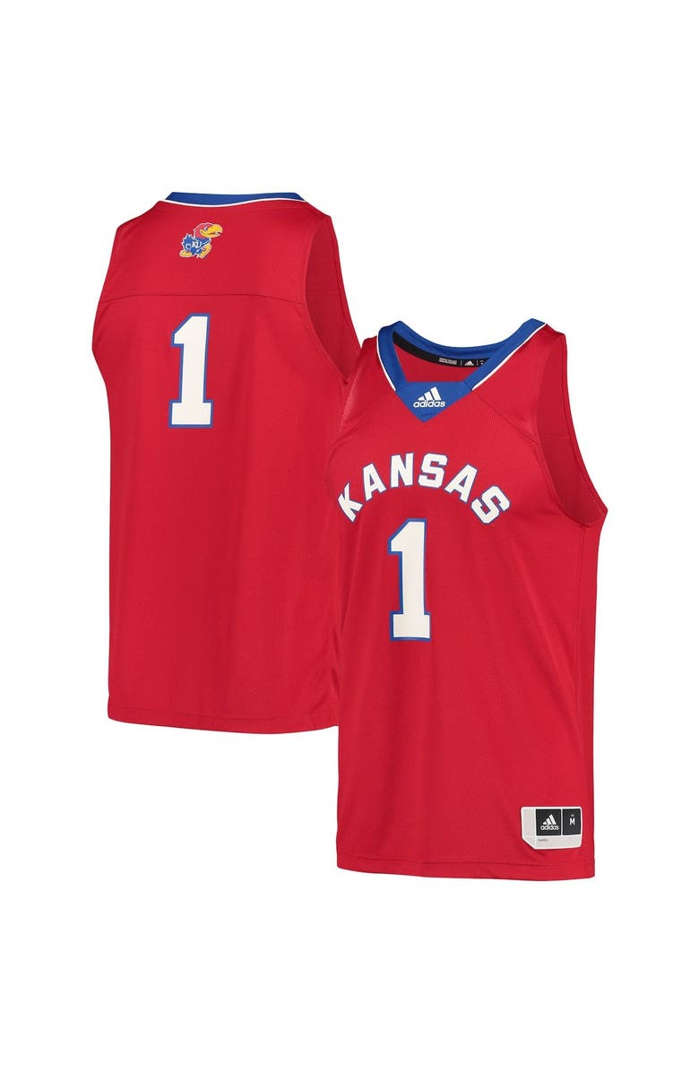adidas Men's adidas #1 Red Kansas Jayhawks Reverse Retro Jersey, Main, color, 