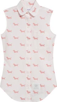 Thom Browne Hector Jacquard Sleeveless Round Collar Button-Up Shirt