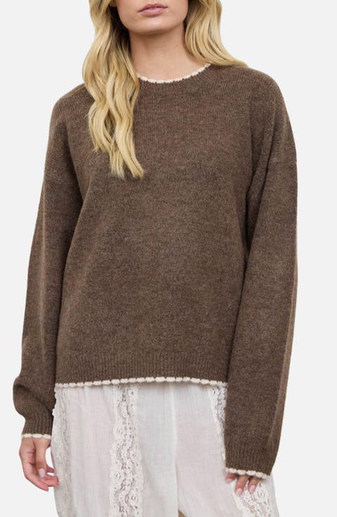 Contrast Trim Crew Sweater
