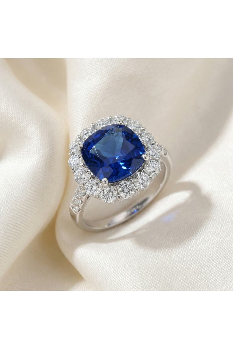 6.93Ct TW Natural Diamond Cushion Ring 14k Gold Lab Grown Sapphire, Main, color, 14k White Gold