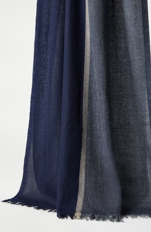 Brunello Cucinelli Wool-silk Blend Scarf With Fringed Edges In Blue