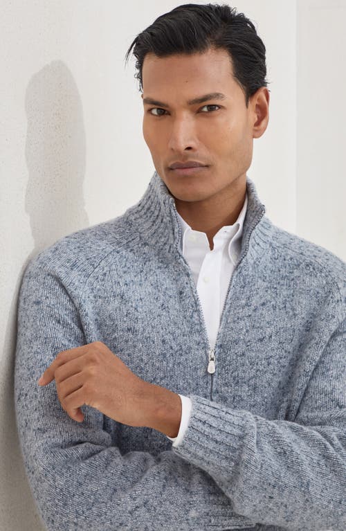 Brunello Cucinelli Cashmere Stand-up Collar Cardigan With Textured Knit In Blue
