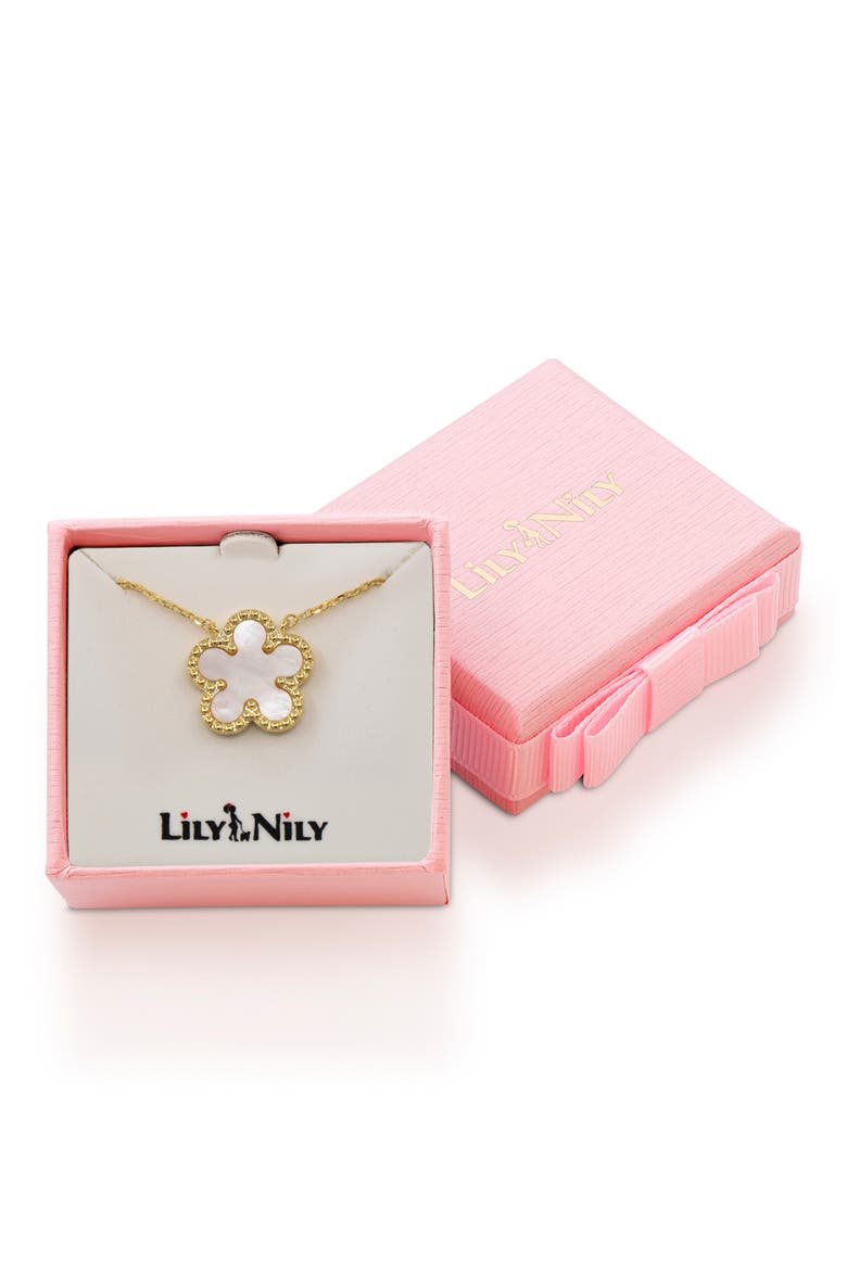 MOP FLOWER NECKLACE, Alternate, color, GOLD