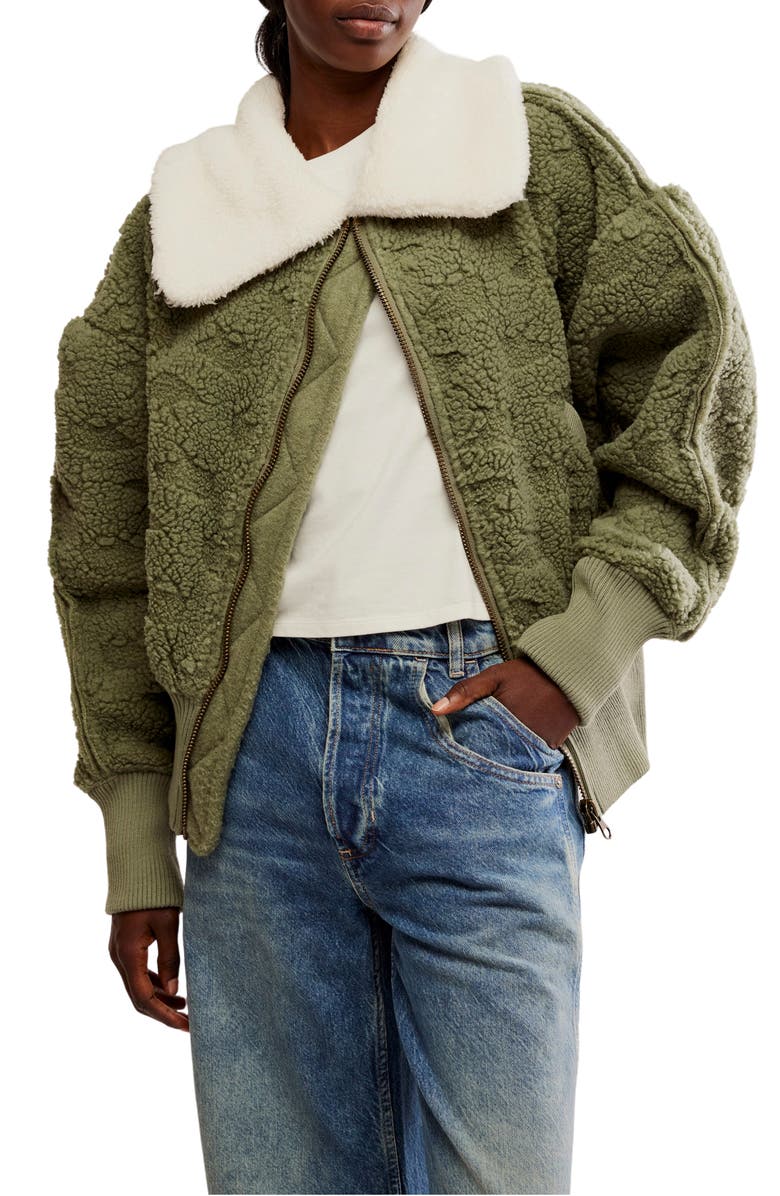 Free People Cozy Up Textured Fleece Cardigan, Main, color, Crystal Kelp Combo