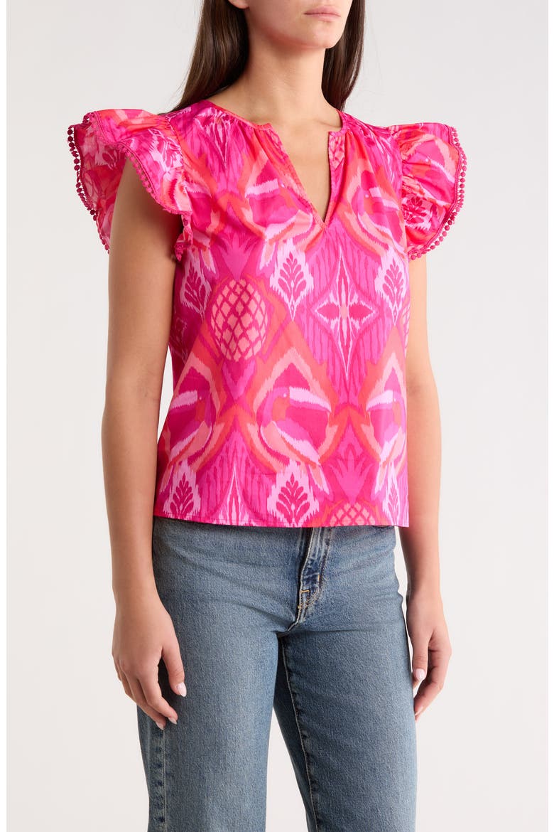 Prissa Ikat Carya Ruffle Sleeve Top, Alternate, color, MAGENTA-CORAL