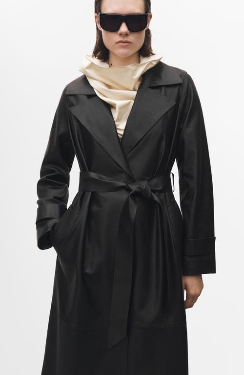 Mango Leather Trench Coat In Black