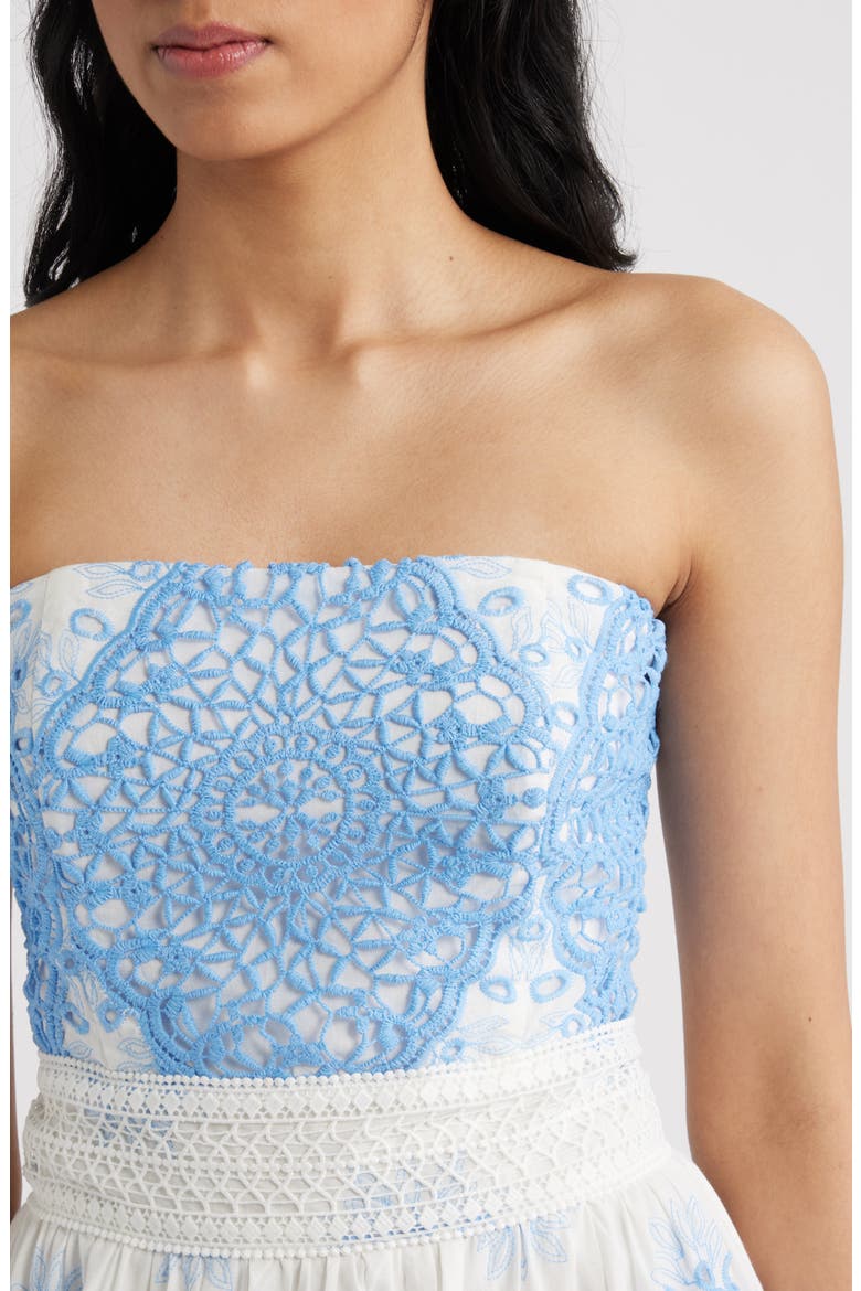 Antonella Strapless Midi Dress, Alternate, color, WHITE/ BLUE