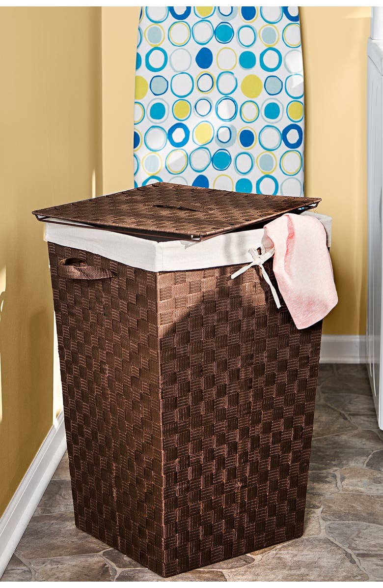 HONEY-CAN-DO Lined Woven Strap Hamper with Lid, Alternate, color, 
