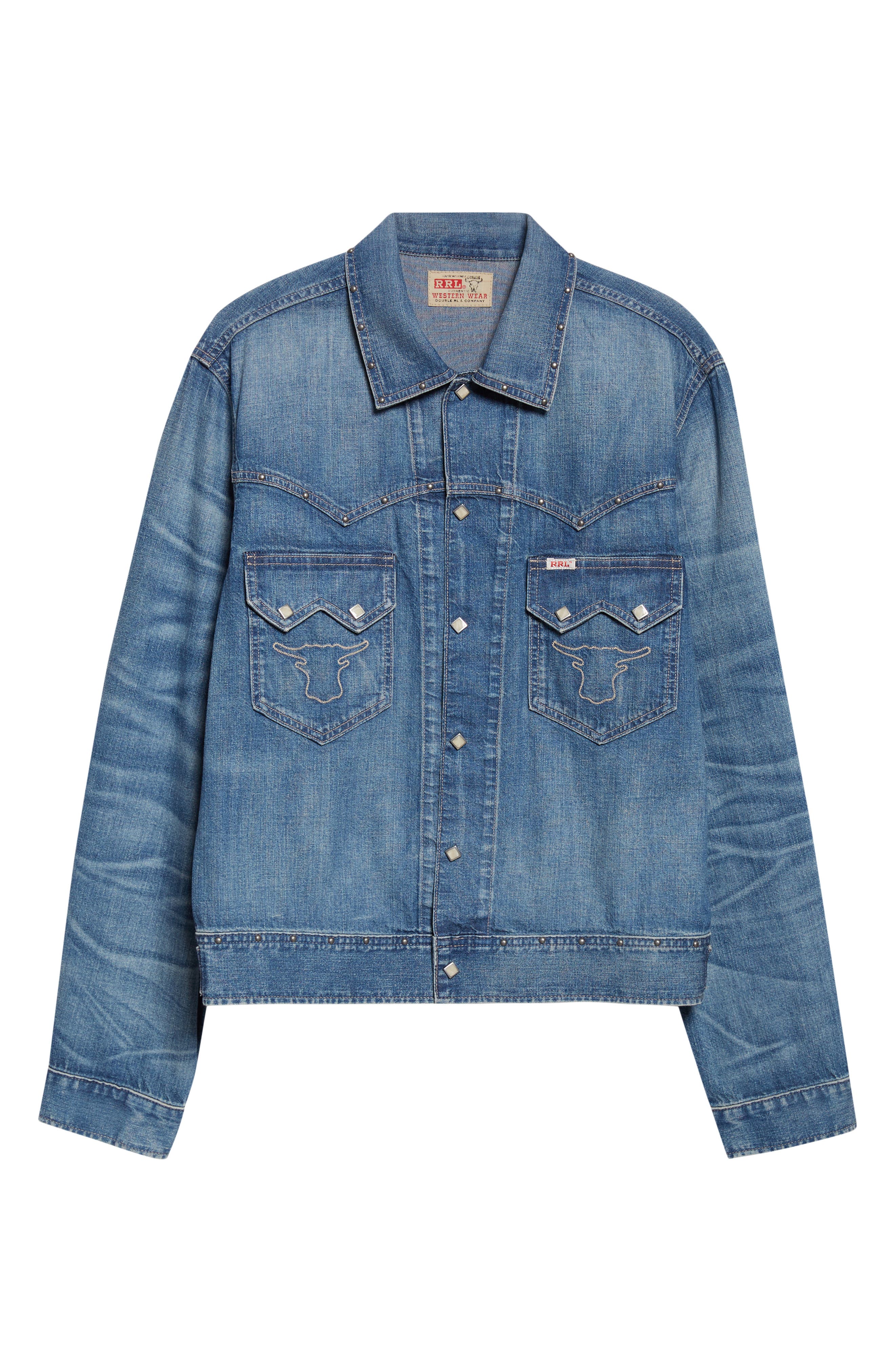 Double RL Studded Denim Snap-Up Shirt Jacket (Men) | Nordstrom