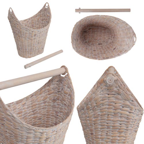 Happimess Talia Classic Coastal Hand-woven Water Hyacinth Toilet Paper Basket With Wood Bar In Nude