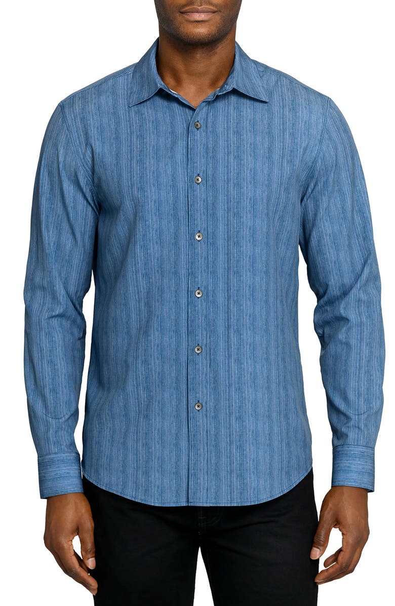 W.R.K Slim Fit Indigo Abstract Stripe Performance Button-Up Shirt, Main, color, Indigo