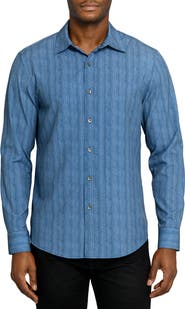 W.R.K Slim Fit Indigo Abstract Stripe Performance Button-Up Shirt