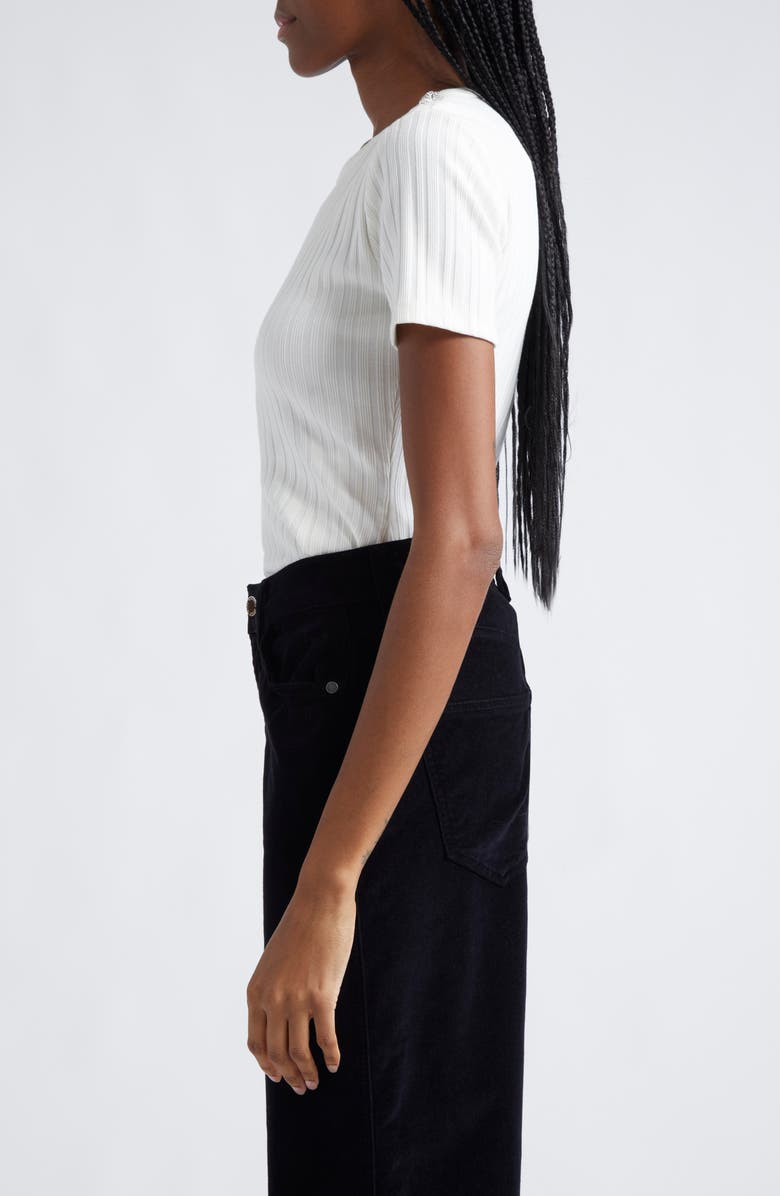 Veronica Beard Draya Rhinestone Button Detail Rib Stretch Cotton Top, Alternate, color, White