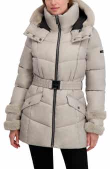 Laundry by Shelli Segal Petal Faux Fur Trim Hooded Puffer Jacket