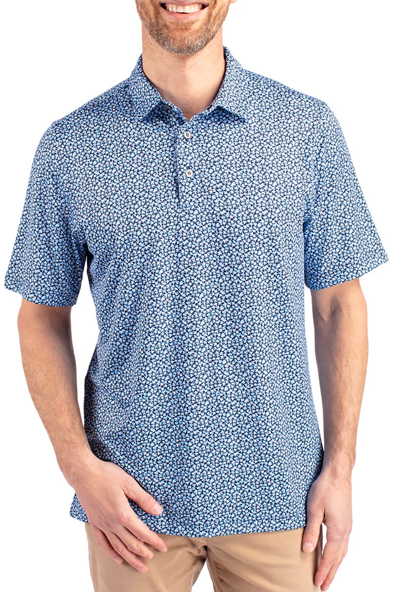 Magnolia Scatter Print Performance Polo, Main, color, ATLAS/ NAVY BLUE