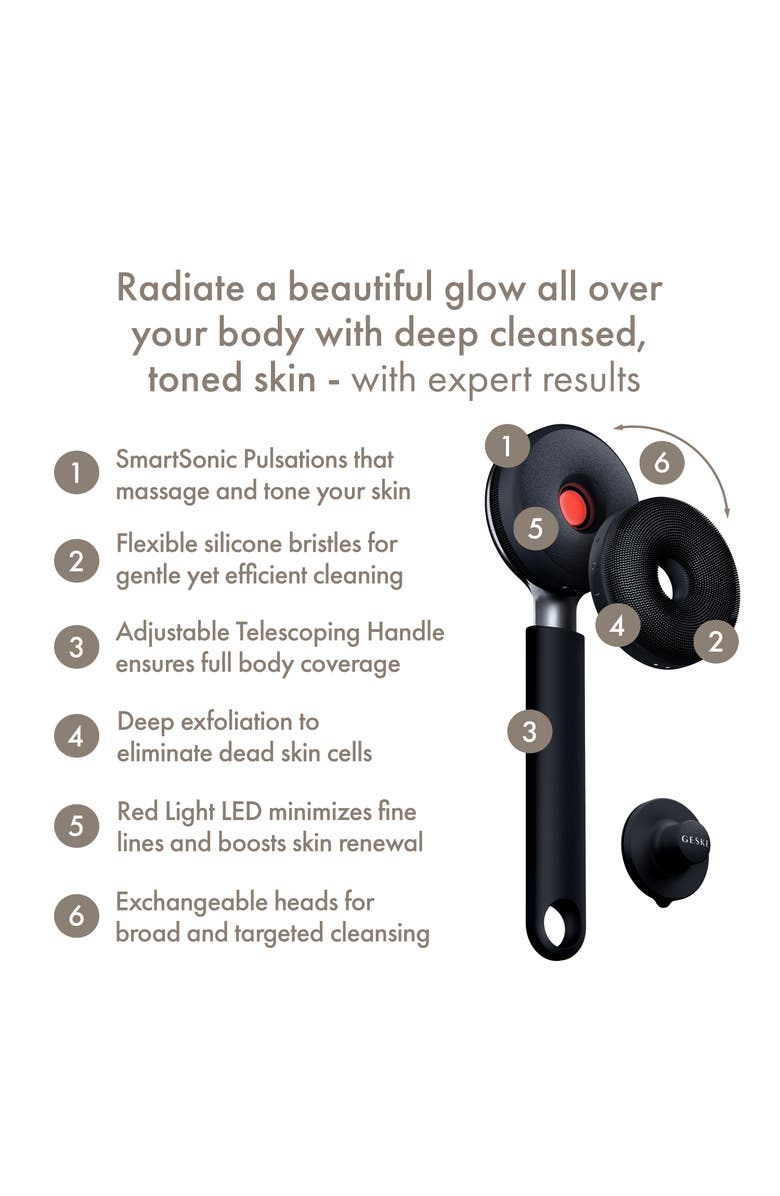 GESKE SmartAppGuided Sonic LED Full-Body Brush & Intensive Exfoliator | 9 in 1, Alternate, color, Black