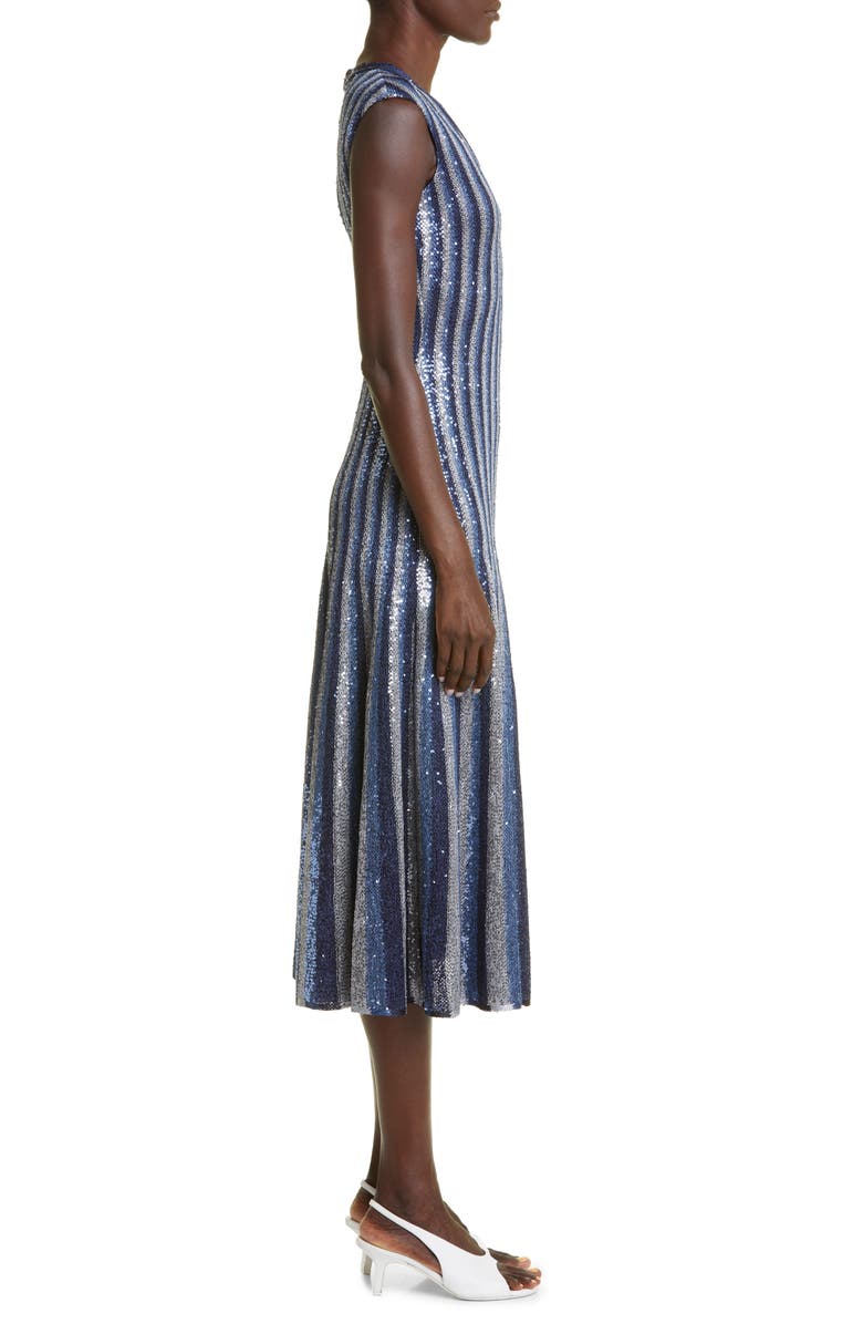 ST. JOHN Sequin Stripe Fit & Flare Midi Dress, Alternate, color,