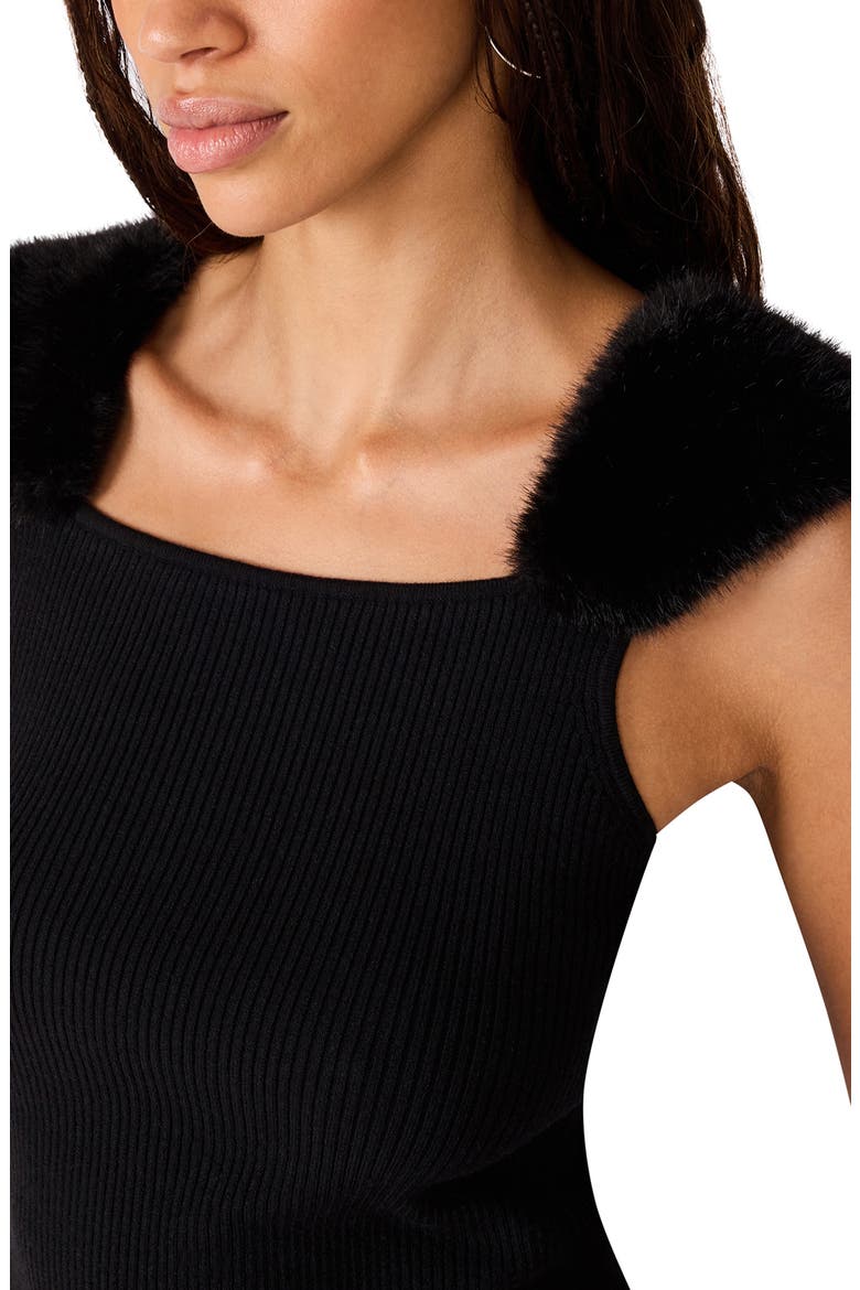 Madelyn Faux Fur Trim Sweater Top, Alternate, color, BLACK
