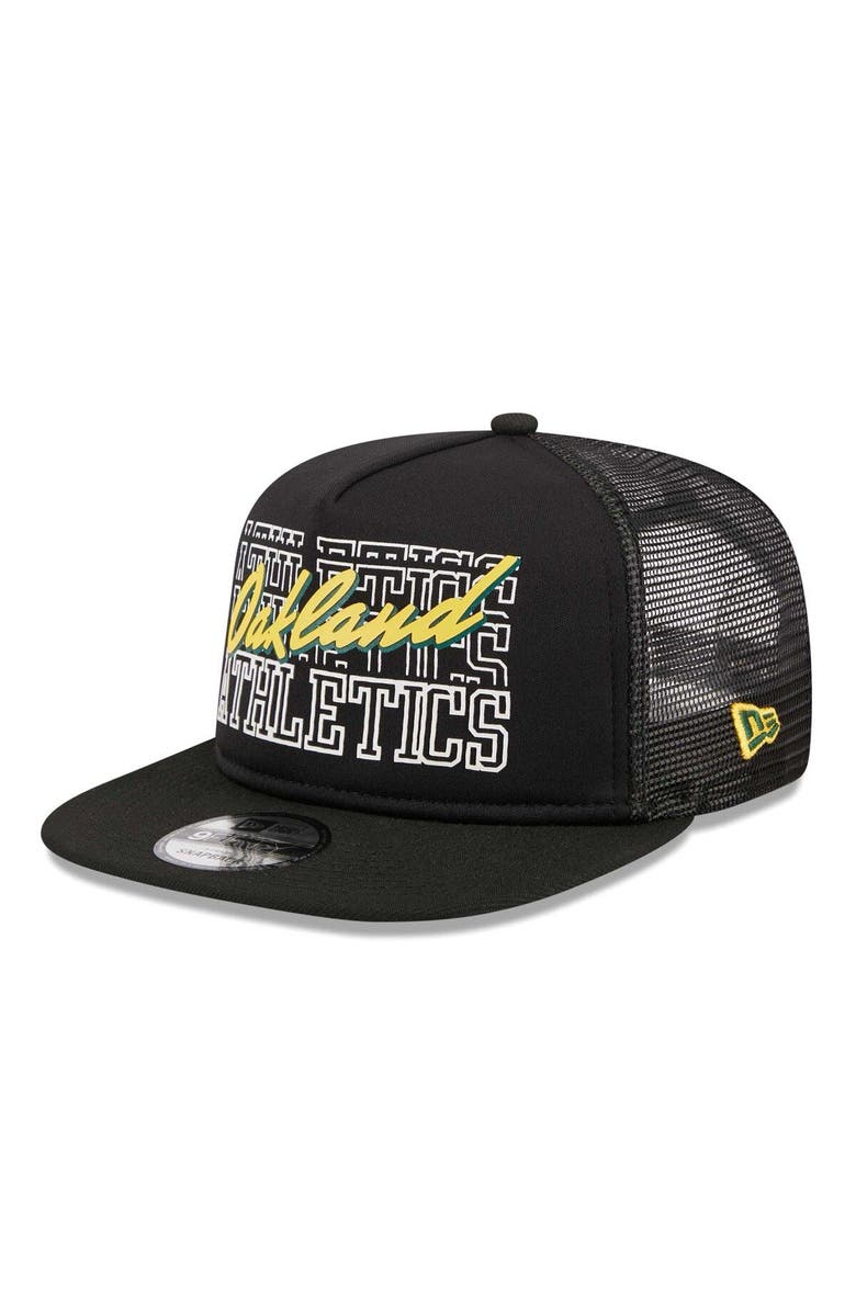 New Era Men's New Era Black Oakland Athletics Street Team A-Frame Trucker 9FIFTY Snapback Hat, Alternate, color, Black
