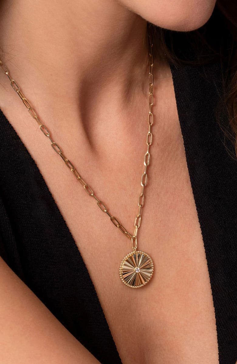 Gabriel & Co. Bujukan Textured Diamond Medallion Pendant Necklace, Alternate, color, Gold