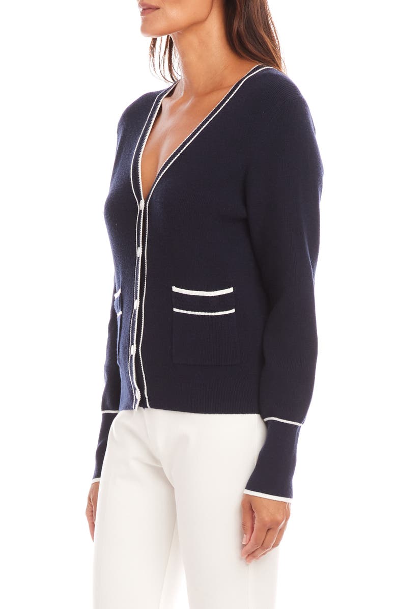 Karen Kane Contrast Trim Cardigan, Alternate, color, Navy/ Off White