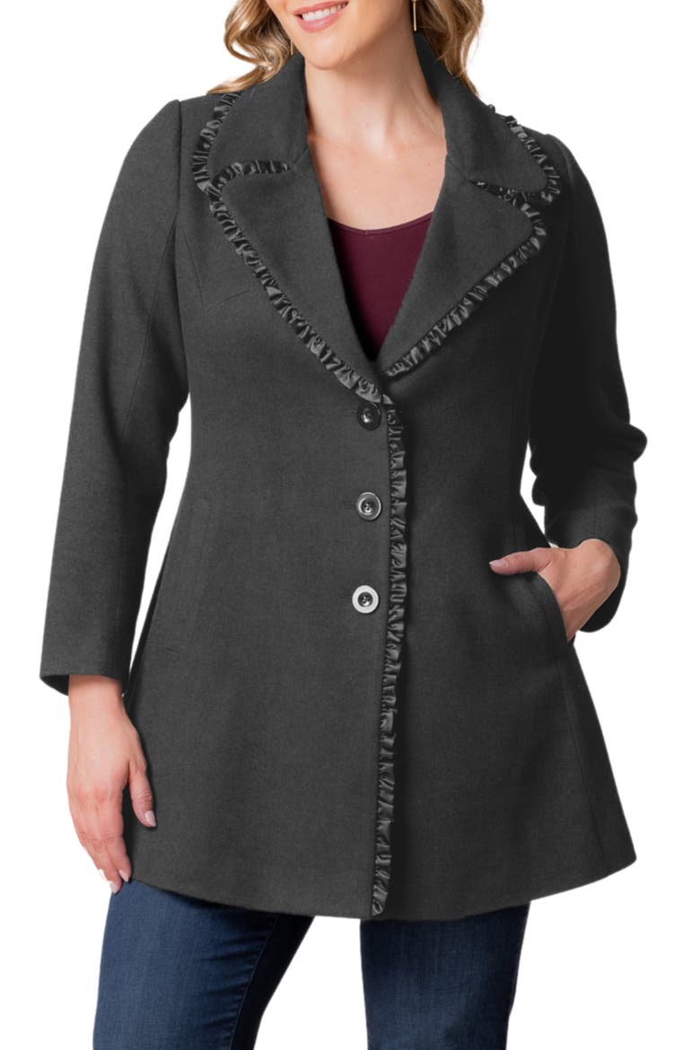 Juliette Satin Trim Princess Seam Coat, Main, color, GRAPHITE GREY