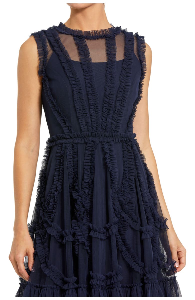 Mac Duggal Women's High Neck Sleeveless Micro Ruffle Mini Dress, Alternate, color, Indigo