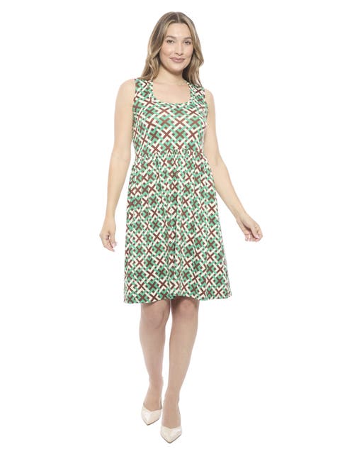 Womens Geometric Sleeveless Fit N Flare Knee Length A-Line Dress