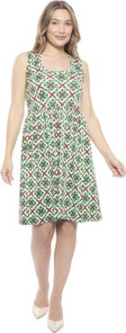 24seven Comfort Apparel Womens Geometric Sleeveless Fit N Flare Knee Length A-Line Dress
